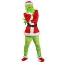 🎅 Fantasia Grinch Natalina Unissex – Roupa Verde com Acabamento Vermelho e Branco | Conjunto Completo para Festas e Cosplay