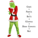 🎅 Fantasia Grinch Natalina Unissex – Roupa Verde com Acabamento Vermelho e Branco | Conjunto Completo para Festas e Cosplay