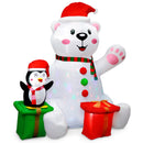 Urso Polar com Pinguim Inflável de Natal- 1,83m  – LED Rotativo para Jardim