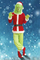 🎅 Fantasia Grinch Natalina Unissex – Roupa Verde com Acabamento Vermelho e Branco | Conjunto Completo para Festas e Cosplay