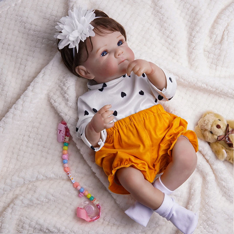 Boneca Reborn Premium 48cm – 100% Silicone e Cabelos Naturais