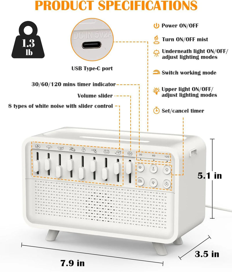 Caixa de Som Tranquila – Bluetooth + Difusor + Luz Noturna