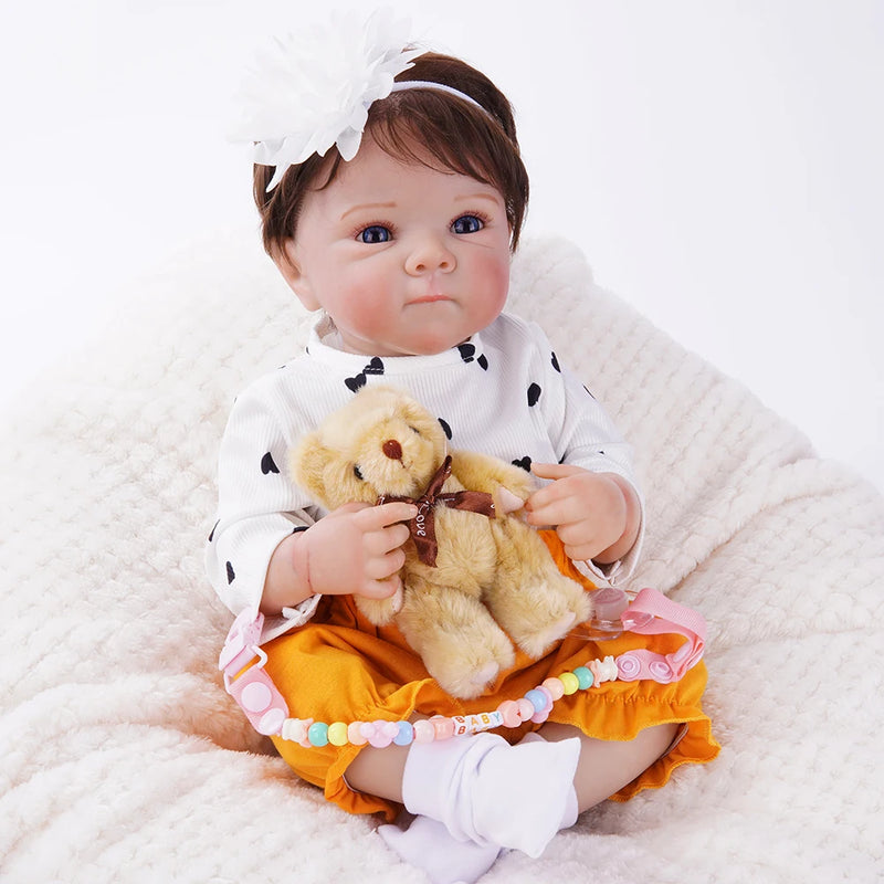 Boneca Reborn Premium 48cm – 100% Silicone e Cabelos Naturais