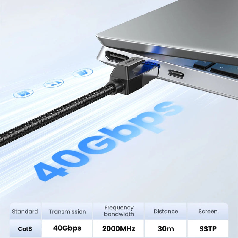 UGREEN Cat 8 TurboNet™ – Cabo Gamer 40Gbps com Conector Banhado a Ouro